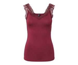 Spitzentop PIECES "PCBARBERA", Damen, Gr. M, tawny port, Jersey, Obermaterial: 95% Viskose, 5% Elasthan, unifarben, figurbetont normal, V-Ausschnitt, Tops Spitzentop, Viskosemischung (76258333-M) tawn