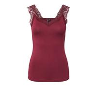 Spitzentop PIECES "PCBARBERA", Damen, Gr. XS, tawny port, Jersey, Obermaterial: 95% Viskose, 5% Elasthan, unifarben, figurbetont normal, V-Ausschnitt, Tops Spitzentop, Viskosemischung (76258333-XS) ta
