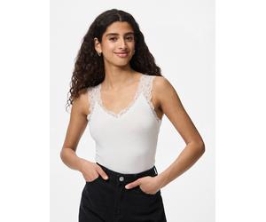 Spitzentop PIECES "PCBARBERA", Damen, Gr. XS, weiß (hellweiß), Jersey, Obermaterial: 95% Viskose, 5% Elasthan, unifarben, figurbetont normal, V-Ausschnitt, Tops Spitzentop, Viskosemischung, Spitzen De