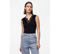 Spitzentop PIECES "PCILU SL TOP NOOS", Damen, Gr. S, schwarz, Jersey, Obermaterial: 85% Polyamid, 15% Elasthan, unifarben, slim fit normal, V-Ausschnitt, Tops Spitzentop (31546223-S) schwarz