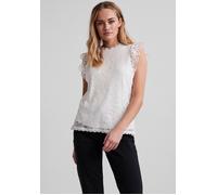 Spitzentop PIECES "PCOLLINE", Damen, Gr. L, weiß (wollweiß), Spitze, Obermaterial: 90% Nylon, 10% Elasthan, unifarben, figurumspielend normal, Rundhals, Spitze, Tops Spitzentop, Topseller (89280603-L)