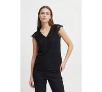 Spitzentop PIECES "PCOLLINE SL LACE V-NECK TOP WVN NOOS", Damen, Gr. L (40), schwarz, Spitze, Obermaterial: 90% Nylon, 10% Elasthan, unifarben, modisch, regular fit, V-Ausschnitt, ohne Ärmel, Tops (62