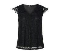 Spitzentop PIECES "PCOLLINE SL LACE V-NECK TOP WVN NOOS", Damen, Gr. XS, schwarz, Spitze, Obermaterial: 90% Nylon, 10% Elasthan, unifarben, regular fit normal, V-Ausschnitt, Tops Spitzentop (62128169-