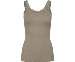 Spitzentop ROSEMUNDE "Babette Silk Top", Damen, Gr. S, grün (khaki), Feinripp, Obermaterial: 70% Seide, 30% Baumwolle, unifarben, körpernah hüftbedeckend, Rundhals, Tops Spitzentop, umgedrehter Vintag