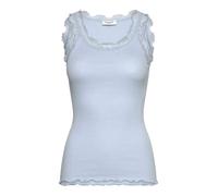 Spitzentop ROSEMUNDE "Babette Silk Top", Damen, Gr. XS, hellblau, Feinstrick, Obermaterial: 70% Seide, 30% Baumwolle, körpernah hüftbedeckend, Rundhals, Tops Spitzentop, Vintage-Spitzenbesatz, mit Run