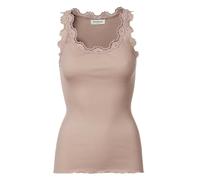 Spitzentop ROSEMUNDE "Babette Silk Top mit Seide", Damen, Gr. L, vintage powder, Feinstrick, Obermaterial: 70% Seide, 30% Baumwolle, körpernah hüftbedeckend, Rundhals, Tops Spitzentop, Vintage-Spitzen