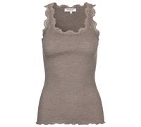 Spitzentop ROSEMUNDE "Babette Silk Top mit Seide", Damen, Gr. S, braun melange, Feinstrick, Obermaterial: 70% Seide, 30% Baumwolle, körpernah hüftbedeckend, Rundhals, Tops Spitzentop, Vintage-Spitzenb