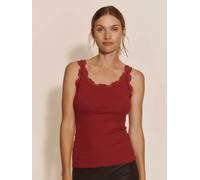 Spitzentop ROSEMUNDE "Babette Silk Top mit Seide", Damen, Gr. S, karanda rot, Feinstrick, Obermaterial: 70% Seide, 30% Baumwolle, clean, gemustert, körpernah hüftbedeckend, Rundhals, Tops Spitzentop,