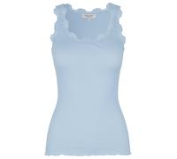 Spitzentop ROSEMUNDE "Babette Silk Top mit Seide", Damen, Gr. XXL, heather sky, Feinstrick, Obermaterial: 70% Seide, 30% Baumwolle, körpernah hüftbedeckend, Rundhals, Tops Spitzentop, Vintage-Spitzenb