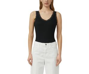 Spitzentop S.OLIVER, Damen, Gr. 36, schwarz, Rippware, Obermaterial: 95% Baumwolle, 5% Elasthan, unifarben, figurbetont normal, V-Ausschnitt, Tops Spitzentop, Sommertop in gerippte Qualität, mit Spitz