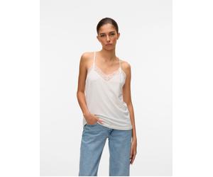 Spitzentop VERO MODA "VMANA", Damen, Gr. L, weiß (snow weiß), Jersey, Obermaterial: 95% Polyester, 5% Elasthan, unifarben, figurumspielend hüftlang, V-Ausschnitt, Tops Spitzentop (25160016-L) snow wei