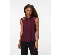 Spitzentop VERO MODA "VMMILLA SL LACE TEE", Damen, Gr. S, lila (winetasting), Jersey, Obermaterial: 95% Polyester, 5% Elasthan, unifarben, normal, Rundhals, Tops Spitzentop, Materialmix, regular fit (