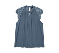 Spitzentop VERO MODA "VMMILLA SL LACE TEE", Damen, Gr. XL, blau (china blau), Jersey, Obermaterial: 95% Polyester, 5% Elasthan, unifarben, normal, Rundhals, Tops Spitzentop (97856547-XL) china blau