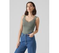 Spitzentop VERO MODA "VMROSA SL TOP JRS NOOS", Damen, Gr. XL, grün (laurel wreath), Jersey, Obermaterial: 95% Viskose, 5% Elasthan, unifarben, figurbetont normal, V-Ausschnitt, Tops Spitzentop (315749