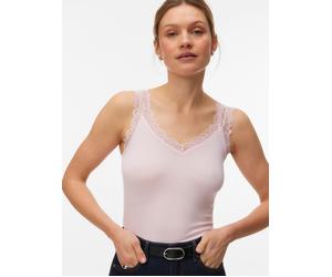 Spitzentop VERO MODA "VMROSA SL TOP JRS NOOS", Damen, Gr. XS, roseate spoonbill, Jersey, Obermaterial: 95% Viskose, 5% Elasthan, unifarben, figurbetont normal, V-Ausschnitt, Tops Spitzentop, Viskosemi