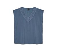 Spitzentop VERO MODA "VMSAFA SL V-NECK LACE TOP WVN GA NOOS", Damen, Gr. M, blau (china blau), Web, Obermaterial: 85% Viskose, 15% Nylon, unifarben, loose fit taillenbedeckt, V-Ausschnitt, Tops (78184