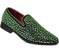 SPK27 Herren Strass Funkelnde Wildleder Kleid Schuhe Loafer Klassische Designer Mokassins, Grün (olivgrün), 42 EU