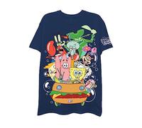 Herren T-Shirt Spongebob Schwammkopf - Spongebob, Patrick & Krusty Krabbe, Plankton und Squidward, Marineblau, L