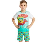 Spongebob Schwammkopf Pyjama Jungen 4-12 Jahre, 2-Teilig Baumwolle Kurz Schlafanzug Kinder mit Kurzarm T-Shirt, Sommer Nachtwäsche, Geschenke für Kinder (5-6 Jahre, Grün Spongebob)
