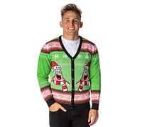 Spongebob Squarepants Herren Santa Patrick Star Ugly Sweater Button-Up Knit Cardigan, Grün , L