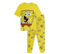 SPONGEBOB SQUAREPANTS Kinder-Pyjama, kuschelig, für Jungen und Mädchen, volle Länge, mit kurzärmeligem T-Shirt, Unisex, Geschenk, gelb, 7-8 Years