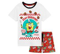SPONGEBOB SQUAREPANTS Pyjama Kinder Set Jungen Schlafanzug Kurz Sommer Lounge Set Weiche Nachtwäsche Geschenk für Jungs und Teens (3-4 Jahre, Weiß/Rot)