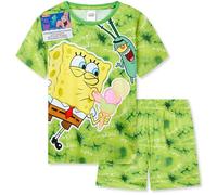 SPONGEBOB SQUAREPANTS Pyjama Kinder Set Jungen Schlafanzug Kurz Sommer Lounge Set Weiche Nachtwäsche Geschenk für Jungs und Teens (9-10 Jahre, Grün Tie Dye)