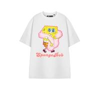 SPONGEBOB SQUAREPANTS Weißes T-Shirt mit Cartoon-Grafik für Damen | Klassisches Spongebob-T-Shirt mit Rundhalsausschnitt | Schlichtes, kurzärmliges Pull-On-Oberteil für Freizeitkleidung