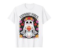 Spooky Vibes Día de los Muertos Ghost Sugar Skull mit Blumenmuster T-Shirt