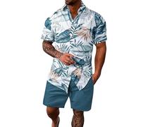 Sport Anzug Herren, Herren-Sommeranzug LäSsig Locker Geschnitten Mit Fallendem Revers Knopfleiste Vorne Bedrucktem Design Bequem Atmungsaktiv FüR Den Alltag Und Drinnen