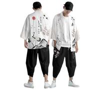 Sport Anzug Herren, LäSsiger Lockerer Kimono FüR Herren Kimono-Set Japanischer Mehrfarbig Bedruckter Lockerer Cardigan Sommerkimono Kurzarm Modische Farbe National Bedruckter Japanischer Badeanzug