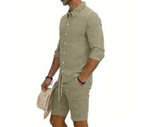 sport anzug herren, Sommer Outfit Herren T Shirt Und Hose Set - Sportanzug Sommer Old Money Style Zweiteiler Streetwear Freizeit Freizeitanzug 2-Teiler Kurz Baggy Business Sommeranzug