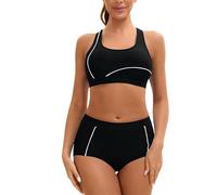 Sport Badeanzug für Damen Bikini Damen Set Push Up Zweiteiler Bauchweg V-Ausschnitt Große Größe Bademode Hoher Taille Colour Blocking Mit Muschelkante Badebekleidung