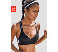Sport-BH LASCANA ACTIVE, Damen, Gr. 75, Cup B, schwarz-weiß (schwarz, weiß), Microtouch, Obermaterial: 67% Polyamid, 20% Elasthan, 13% Polyester, BHs Sport-BH, mit eingearbeiteten Push-up-Kissen, Tops