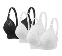 Sport BH Starker Halt 3er-Pack Sport-BHS für Damen 2024 Bequemer V-Ausschnitt Ohne Bügel-BH Verstellbarer Träger Atmungsaktive Soft-BHS Sport Bustier Damen Yoga BH Mit Kreuzverschluss (Black, L)