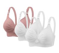 Sport BH Starker Halt 3er-Pack Sport-BHS für Damen 2024 Bequemer V-Ausschnitt Ohne Bügel-BH Verstellbarer Träger Atmungsaktive Soft-BHS Sport Bustier Damen Yoga BH Mit Kreuzverschluss (Pink, L)