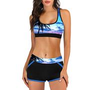 Sport Bikini Damen Set ,Brazilian Bikini mit Shorts Damen,Zweiteilig Badeanzug Damen Große Größen Hawaii Strand Drucken Tankini Top High Waist Badeshorts Bademode Sportbikini Badeanzüge für Frauen