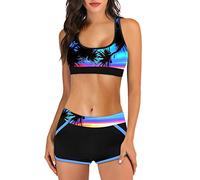 Sport Bikini Damen Set ,Brazilian Bikini mit Shorts Damen,Zweiteilig Badeanzug Damen Große Größen Hawaii Strand Drucken Tankini Top High Waist Badeshorts Bademode Sportbikini Badeanzüge für Frauen