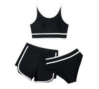 sport bikini mädchen, Mädchen 3 Stück Bikini Sets Einfarbige Badeanzug Sommer Bikini Oberteil mit Triangel Bikinihose Und Kurz Shorts Sport Strand Bademode Bikini Teenager Mädchen für 9-14 Jahre