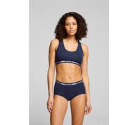 Sport-Bustier PUMA "PUMA WOMEN RACER BACK TOP 1P HANG", Damen, Gr. XL, N-Gr, blau (navy), Single Jersey, Obermaterial: 57% Baumwolle, 38% Modal, 5% Elasthan, eng, BHs Sport-Bustier, Racerback-Rücken,