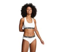 Sport-Bustier PUMA "PUMA WOMEN RACER BACK TOP 1P HANG", Damen, Gr. XL, N-Gr, weiß, Single Jersey, Obermaterial: 57% Baumwolle, 38% Modal, 5% Elasthan, unifarben, eng, BHs, Racerback-Rücken, Logo-Unter