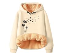 Sport Hoodie Damen Womens Winter Spring Warm Fleece Hoodie Pullover Long Sleeve Solid Printed Hooded Sweatshirt Tops Pullover Damen Schwarze Jacke Damen Winter Kapuzenpulli Damen (Beige, XL)