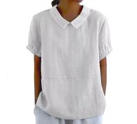 Sport Oberteile Damen Langarm Top Deals des Tages T-Shirt Leinenbluse Sommer Baumwoll Leinen Oberteile Vintage Einfarbig Tunika Bluse Basic Kurzarm Shirt Meine Bestellungen Anzeigen Konto
