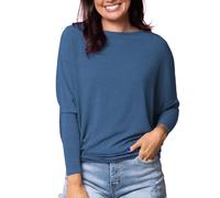 Sport Oberteile Damen,Women's Oversize Batwing Sleeves Pullover Spring Autumn Long-Sleeved Sweatshirt Casual Loose Plain Tunic Tops Baggy Basic T-Shirt Lightweight Sweater Chic Blouse Navy