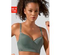 Sport-Push-up-BH LASCANA ACTIVE, Damen, Gr. 85, Cup C, grün (khaki), Microtouch, Obermaterial: 85% Polyamid, 15% Elasthan, BHs, mit Bügel mit eingearbeiteten Kissen (14531620-85) khaki