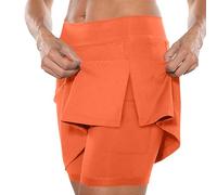 Sport Shorts Damen Hosenrock mit Schlitz，Kurz Hose Kurze Sporthose Gym Fitnesshose Mit Tasche Damen Hoher Bund Luftige Jogginghose Shorts Hotpants Sommer Rock Mit Hose Drunter