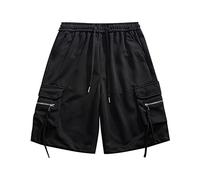 Sport Shorts Herren Elastische Taille Einfarbiges Tunnelzug Cargo Shorts mit Reißverschluss Taschen Running Shorts Laufshorts Regular Fit Gym Shorts Bermuda Shorts Freizeit Shorts
