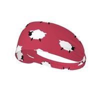 Sport-Stirnband, elastische Stirnbänder, Schweißbänder, Haarband für Fitnessstudio, Radfahren, Tennis,Niedlicher Schaf-Cartoon, weißes Schaf, rot Bedruckt