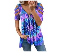 Sport T-Shirt Damen Fitness Long Bluse Für Damen Top Damen Elegant Tshirt Damen Sommer Damen Blusen Italienische Blusen Longsleeve Damen Trägertop (2-Purple, 4XL)