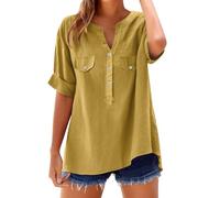 Sport T Shirt Damen Sweatshirt Schwarz Oversize Tshirt 3/4 Arm Große Größen Poloshirt Khaki Baby Blaues Schwarzes T-Shirt Mit V-Ausschnitt, Oliv Basic Leinen Hemd Sommer Luftig